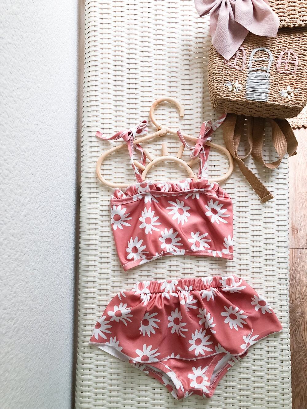 New Rose Gold Floral 2pc Skirted peplum Bloomers + Frill Top Playsuit Set 3T/4T